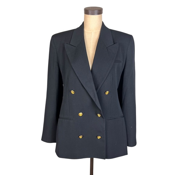 Austin Reed Jackets & Blazers - Vintage Austin Reed Black Double Breasted Blazer Gold Crest Buttons London NY